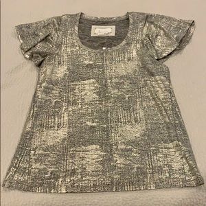 Anthropologie Silver Metallic Top w/ Flutter Sleeves M